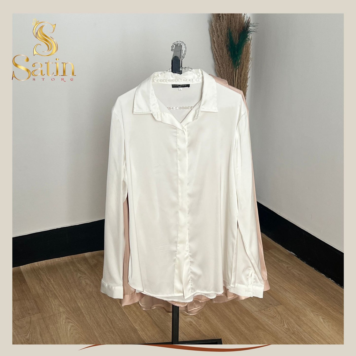satin Armenian silky chemise, long sleeves