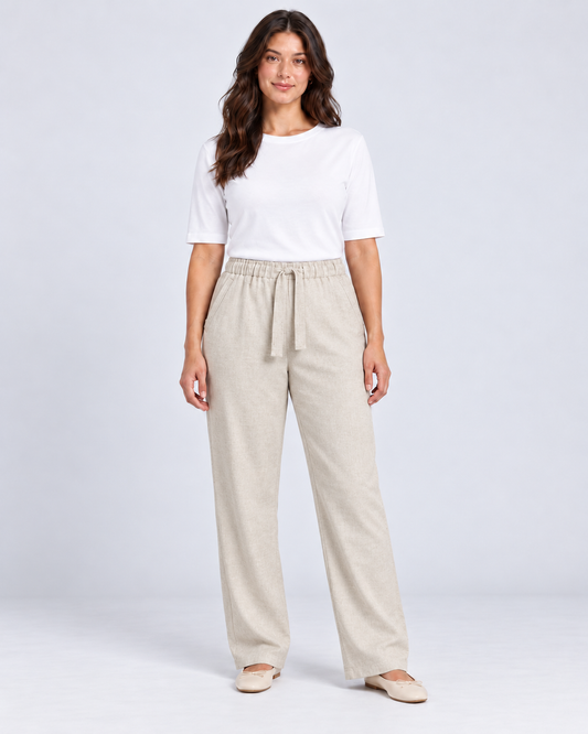 Linen wide leg pants - beige