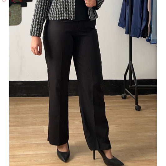 “Women’s Black Flare Leg Pants with Lycra – Curvy and Modest Fit”