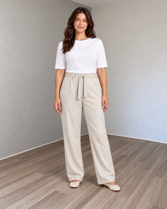 Linen wide leg pants - beige