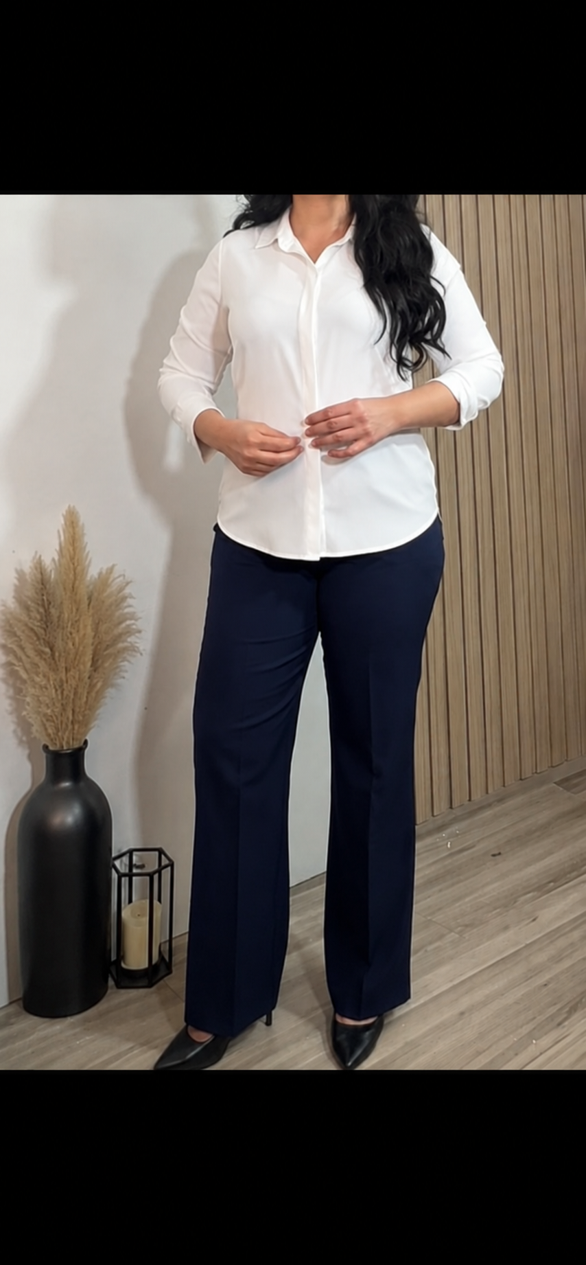 “Women’s Black Flare Leg Pants with Lycra – Curvy and Modest Fit”