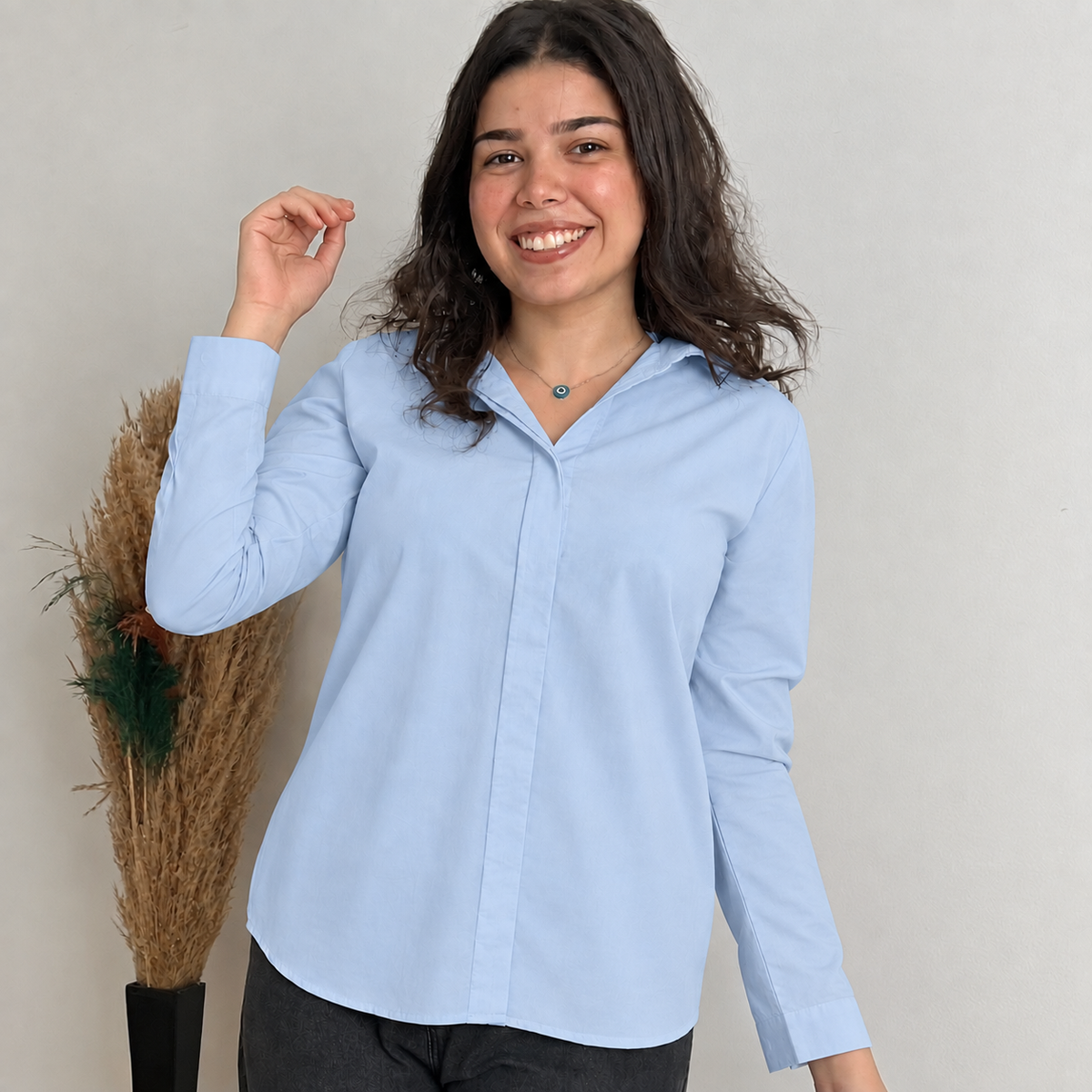 “Women’s Double Placket Shirt /soft lycra - no iron needed